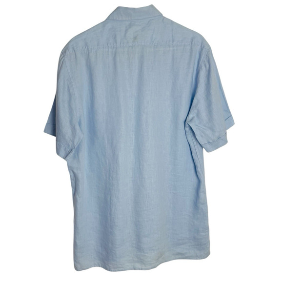 Pronto Uomo 100% Linen Shirt Mens M Blue Modern Fit Short Sleeve Button Up - Picture 2 of 6